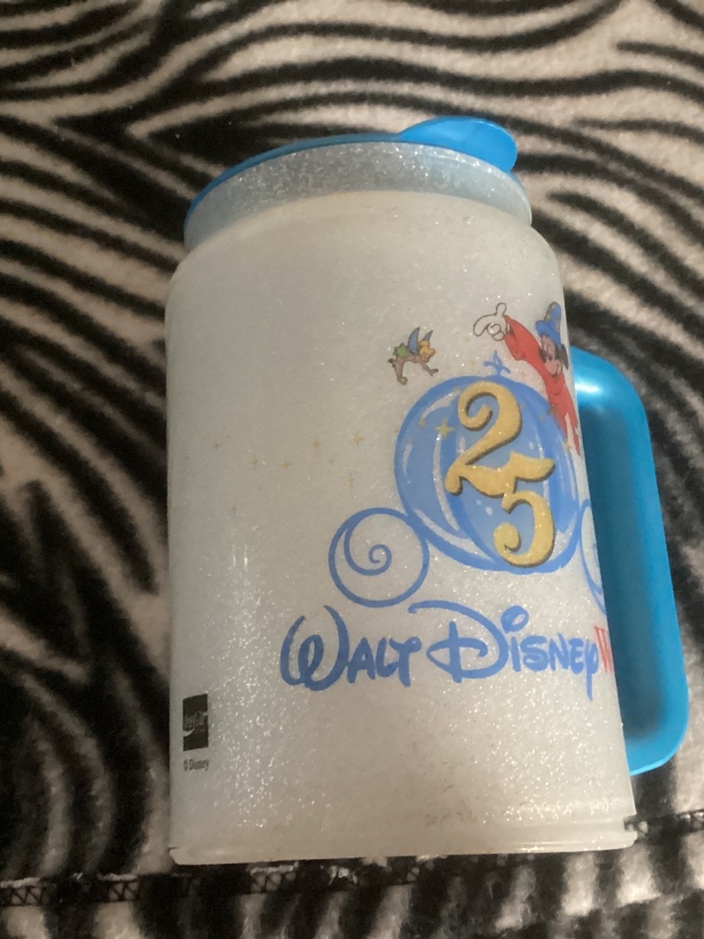 Vintage Walt Disney World 25th Anniversary Sorcerer Mickey Glitter Travel Mug